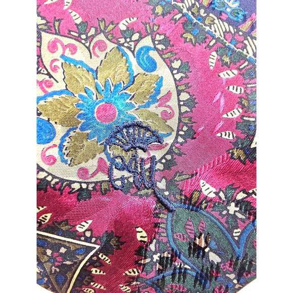Countess Mara Levys Vintage Silk Tie Floral Paisley Print Red Navy Men Accessory - Picture 9 of 9